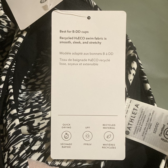 Athleta Bondi Bra Cup Bikini Top Ladies 32D/DD Black White Adjustable Straps NWT - Picture 5 of 5